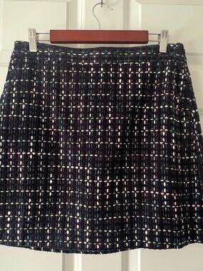 LOFT Black Tweed Mini Skirt with White & Blue Accents